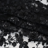 Embroidered 3D Lace with Beads and Sequins - Black Rose Bushes