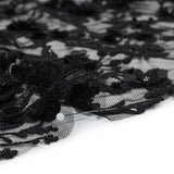 Embroidered 3D Lace with Beads and Sequins - Black Rose Bushes
