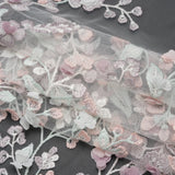 Embroidered Lace with 3D Fabric Flowers - Pastel Purple, Baby Pink and Mint Green Growing Flowers