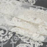 Picot Braid Embroidered Chantilly Lace with Finished Edges - White and Ivory Floral Swirls