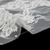 Picot Braid Embroidered Chantilly Lace with Finished Edges - White and Ivory Floral Swirls