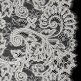 Picot Braid Embroidered Chantilly Lace with Finished Edges - White and Ivory Floral Swirls