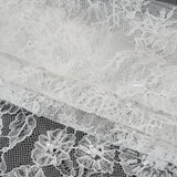 Beaded and Sequins Chantilly Lace with Finished Edges - White Flowers and Leaves