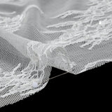 Beaded and Sequins Chantilly Lace with Finished Edges - White Flowers and Leaves