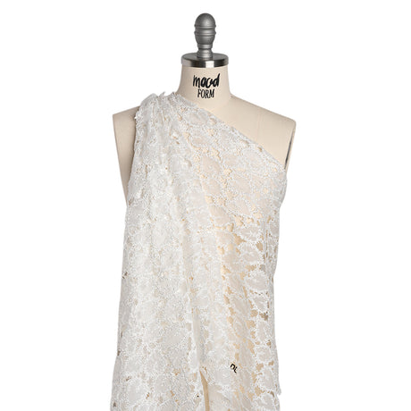 Burnout Embroidered Lace with Finished Edges - White Leafy Lines