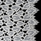 Burnout Embroidered Lace with Finished Edges - White Leafy Lines