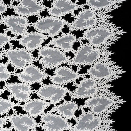 Burnout Embroidered Lace with Finished Edges - White Leafy Lines
