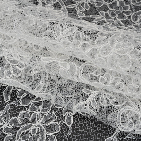 Corded Lace with Finished Edges - Off White Floral