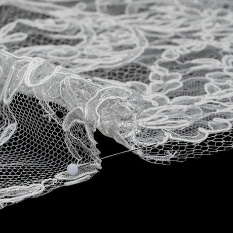 Corded Lace with Finished Edges - Off White Floral