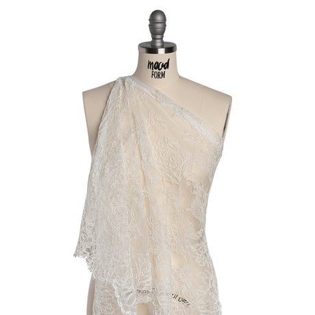 Corded Lace with Finished Edges - Off White Floral
