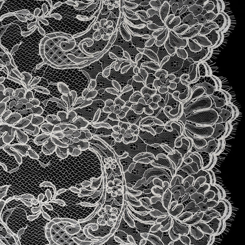 Corded Lace with Finished Edges - Off White Floral