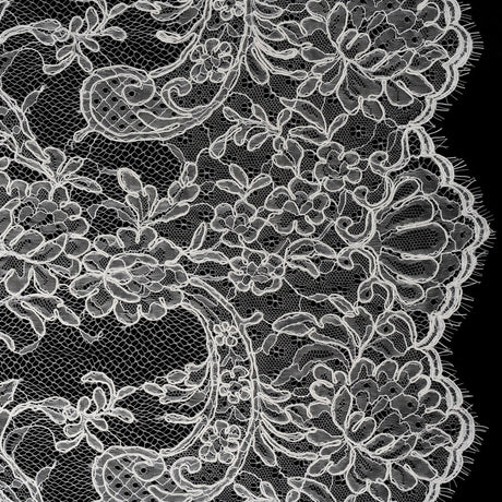 Corded Lace with Finished Edges - Off White Floral