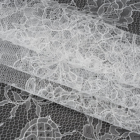 Delicate Chantilly Lace with Finished Edges - White Floral and Swirls