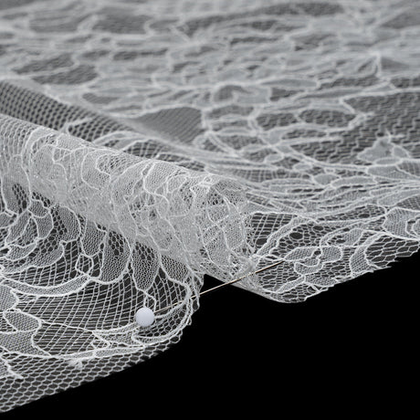 Delicate Chantilly Lace with Finished Edges - White Floral and Swirls