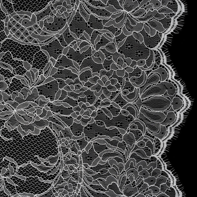 Delicate Chantilly Lace with Finished Edges - White Floral and Swirls