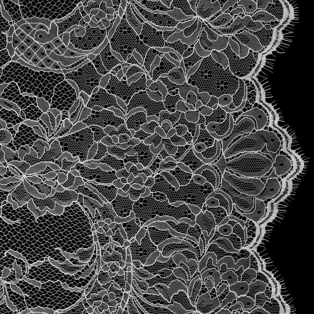Delicate Chantilly Lace with Finished Edges - White Floral and Swirls