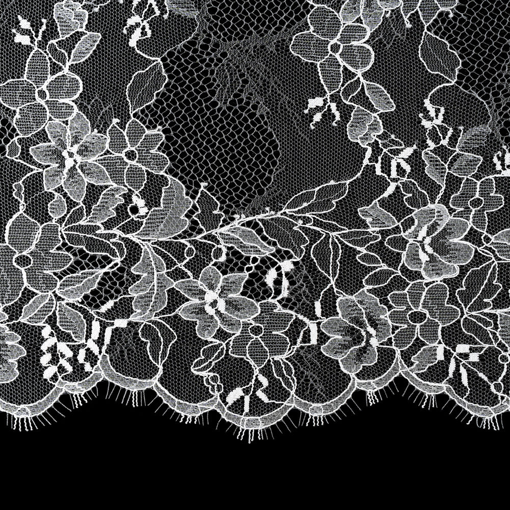 Chantilly Lace with Scalloped Eyelash Edges - 11.5" - Off White Floral