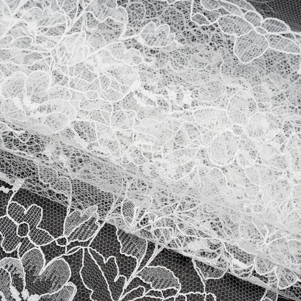 Chantilly Lace with Scalloped Eyelash Edges - 11.5" - Off White Floral
