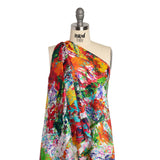 Silk Charmeuse Print - White, Red and Green Abstract Paint Splatters