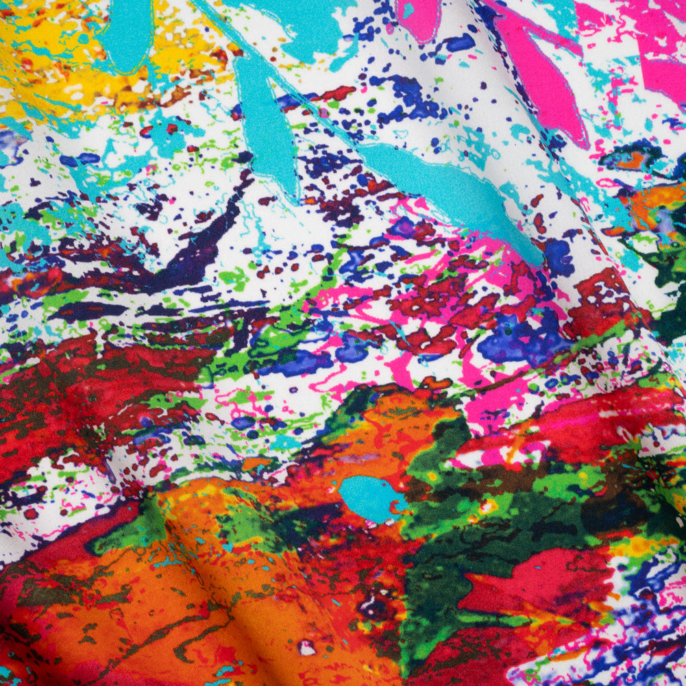 Silk Charmeuse Print - White, Red and Green Abstract Paint Splatters