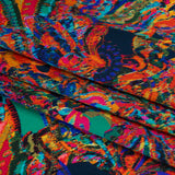 Silk Charmeuse Print - Green, Blue and Orange Sketched Jacobean Floral