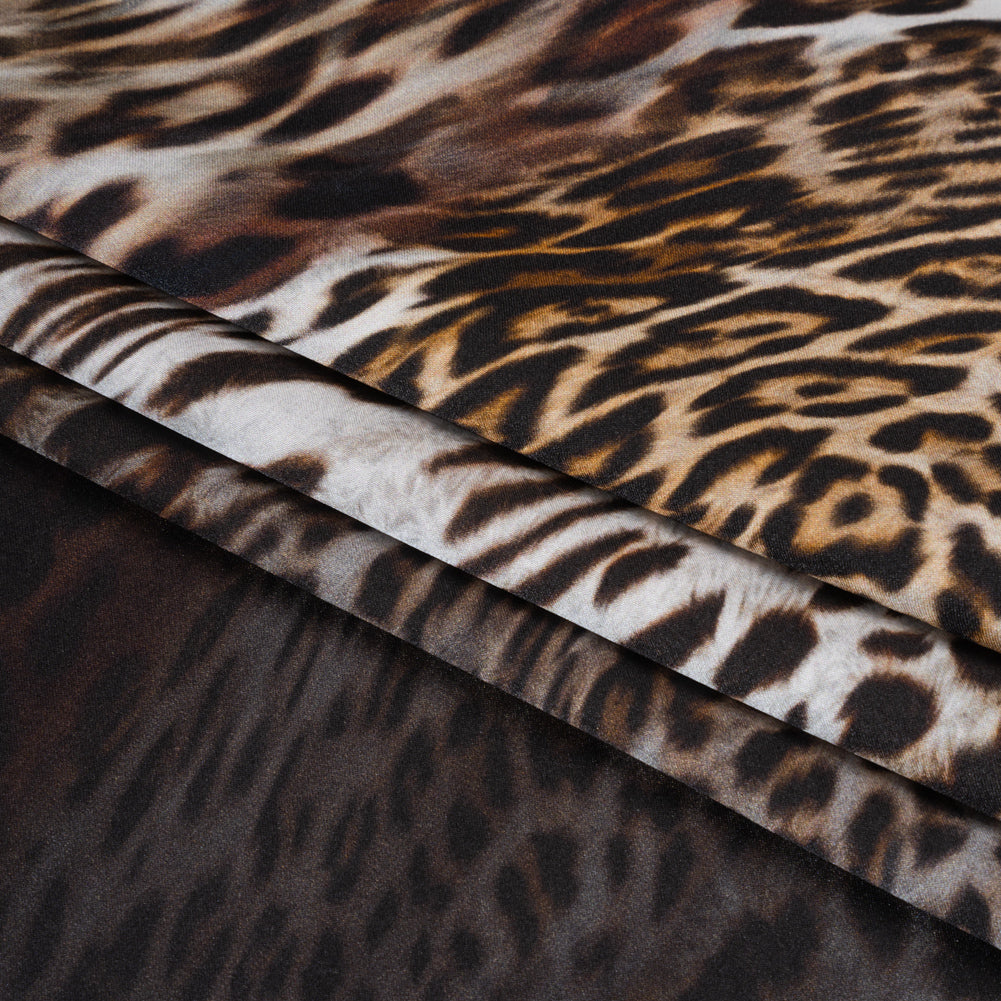 Silk Charmeuse Print - Black, Brown and White Leopard Spots Ombre