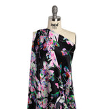 Silk Charmeuse Print - Black, Pink and Green Splatter Painted Florals