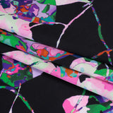 Silk Charmeuse Print - Black, Pink and Green Splatter Painted Florals
