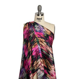 Silk Charmeuse Print - Black, Pink and Green Abstract Ikat