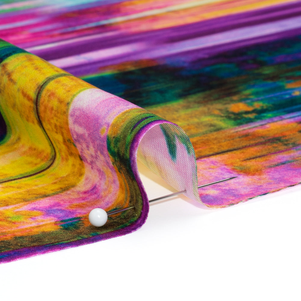 Silk Charmeuse Print - Yellow, Purple and Pink Abstract Painted Stripes