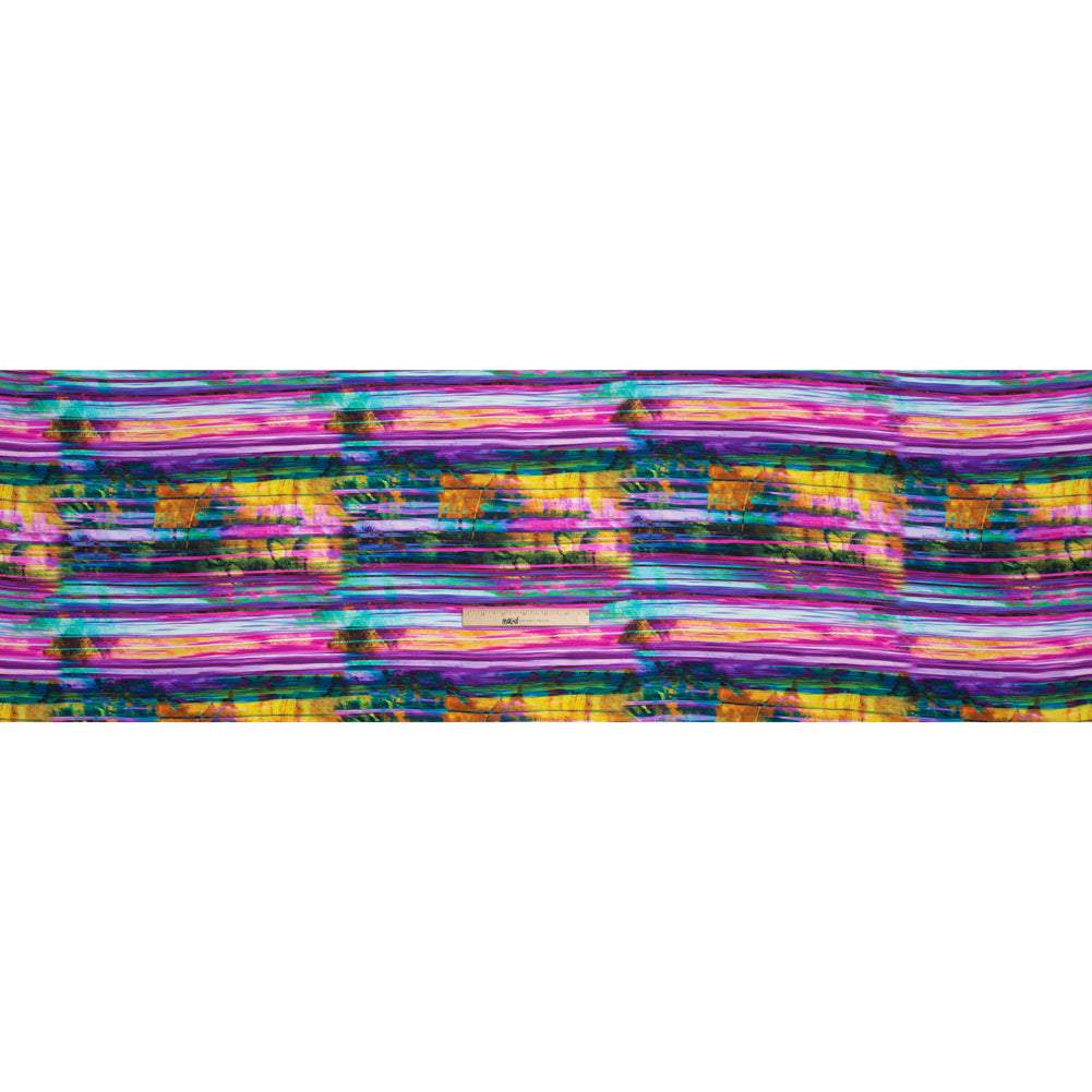 Silk Charmeuse Print - Yellow, Purple and Pink Abstract Painted Stripes