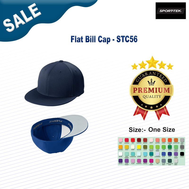 Sport-Tek Flat Bill Snapback Cap featuring a modern flat brim design