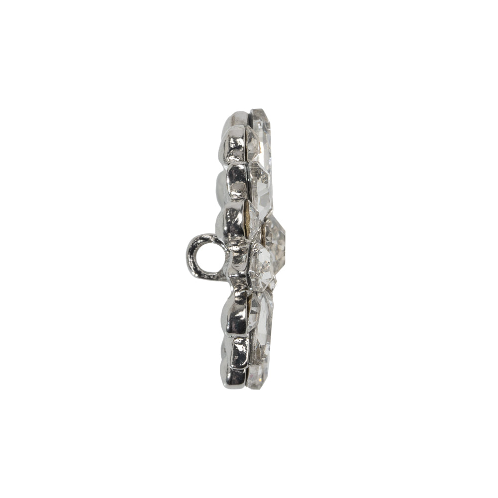 Rhinestone and Metal Shank Back Button - 38L/24mm - Crystal and Nickel-Free Silver Open Flower