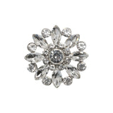 Rhinestone and Metal Shank Back Button - 38L/24mm - Crystal and Nickel-Free Silver Open Flower