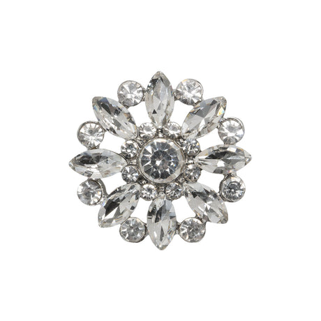 Rhinestone and Metal Shank Back Button - 38L/24mm - Crystal and Nickel-Free Silver Open Flower
