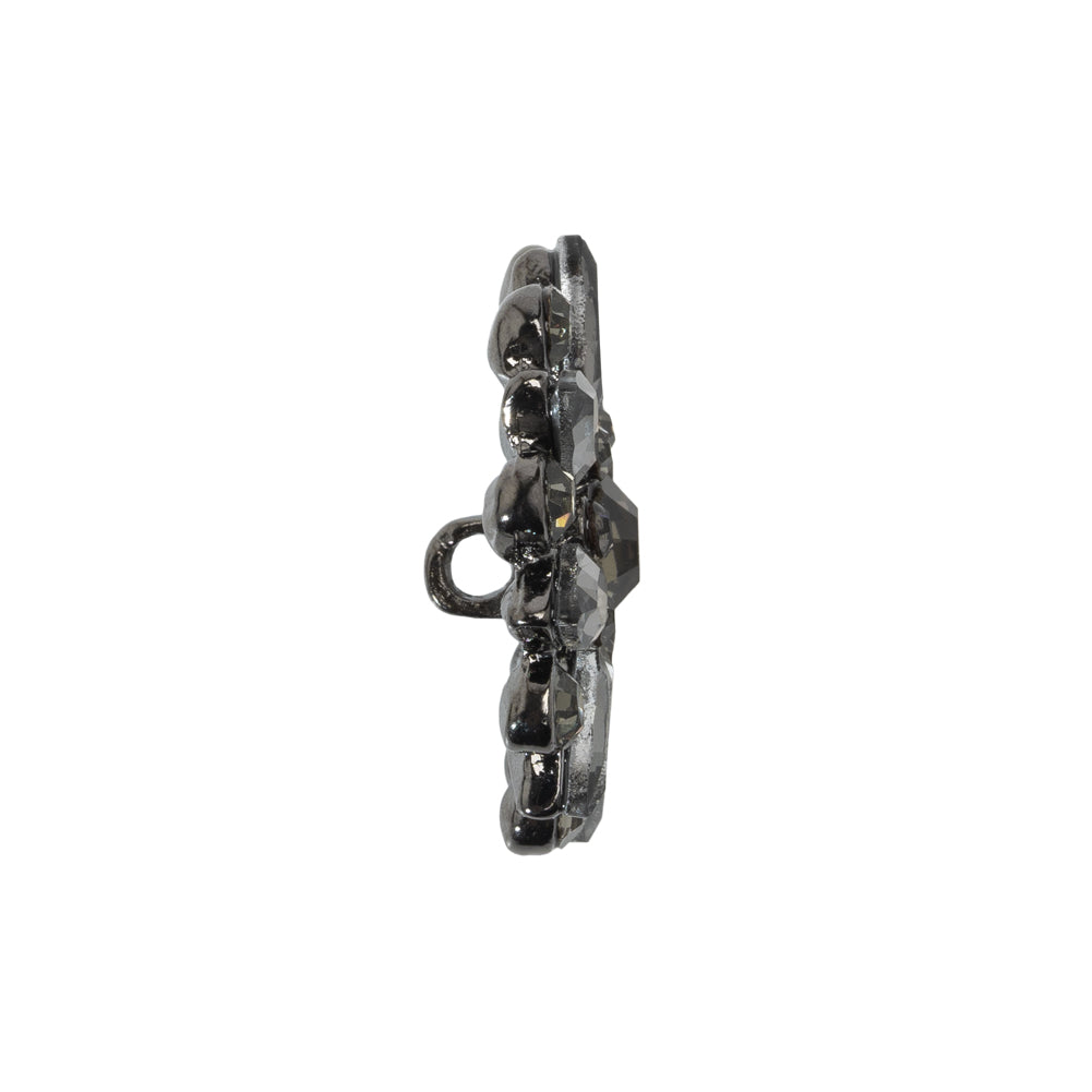 Rhinestone and Metal Shank Back Button - 38L/24mm - Black Diamond and Nickel-Free Silver Open Flower