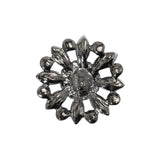 Rhinestone and Metal Shank Back Button - 38L/24mm - Black Diamond and Nickel-Free Silver Open Flower