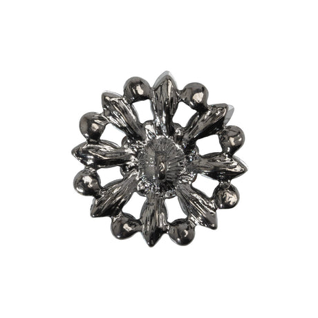 Rhinestone and Metal Shank Back Button - 38L/24mm - Black Diamond and Nickel-Free Silver Open Flower