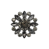 Rhinestone and Metal Shank Back Button - 38L/24mm - Black Diamond and Nickel-Free Silver Open Flower