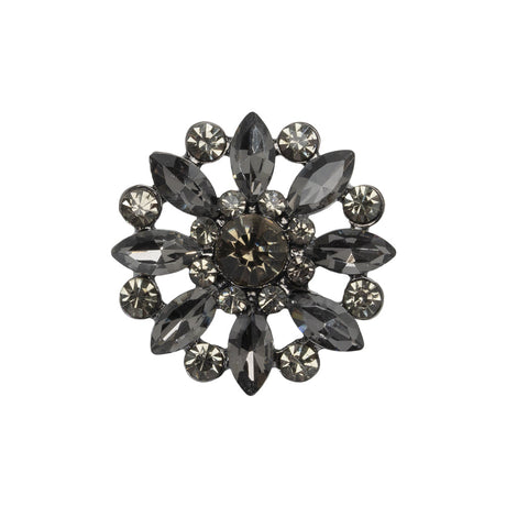 Rhinestone and Metal Shank Back Button - 38L/24mm - Black Diamond and Nickel-Free Silver Open Flower