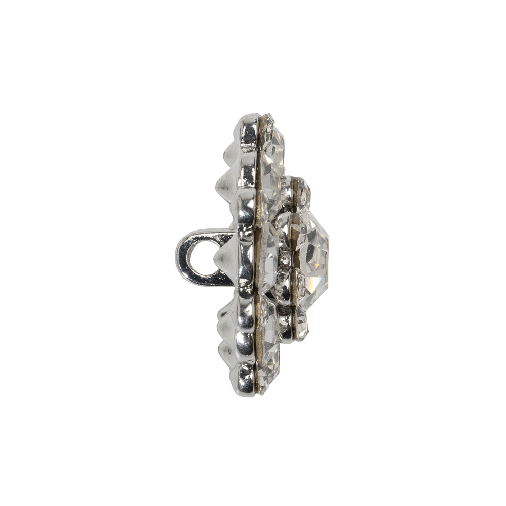 Rhinestone and Metal Shank Back Button - 38L/24mm - Crystal and Nickel-Free Silver Big Rings of Stones