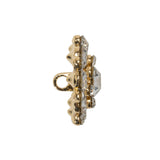 Rhinestone and Metal Shank Back Button - 38L/24mm - Crystal and Gold Big Rings of Stones