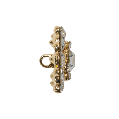 Rhinestone and Metal Shank Back Button - 38L/24mm - Crystal and Gold Big Rings of Stones