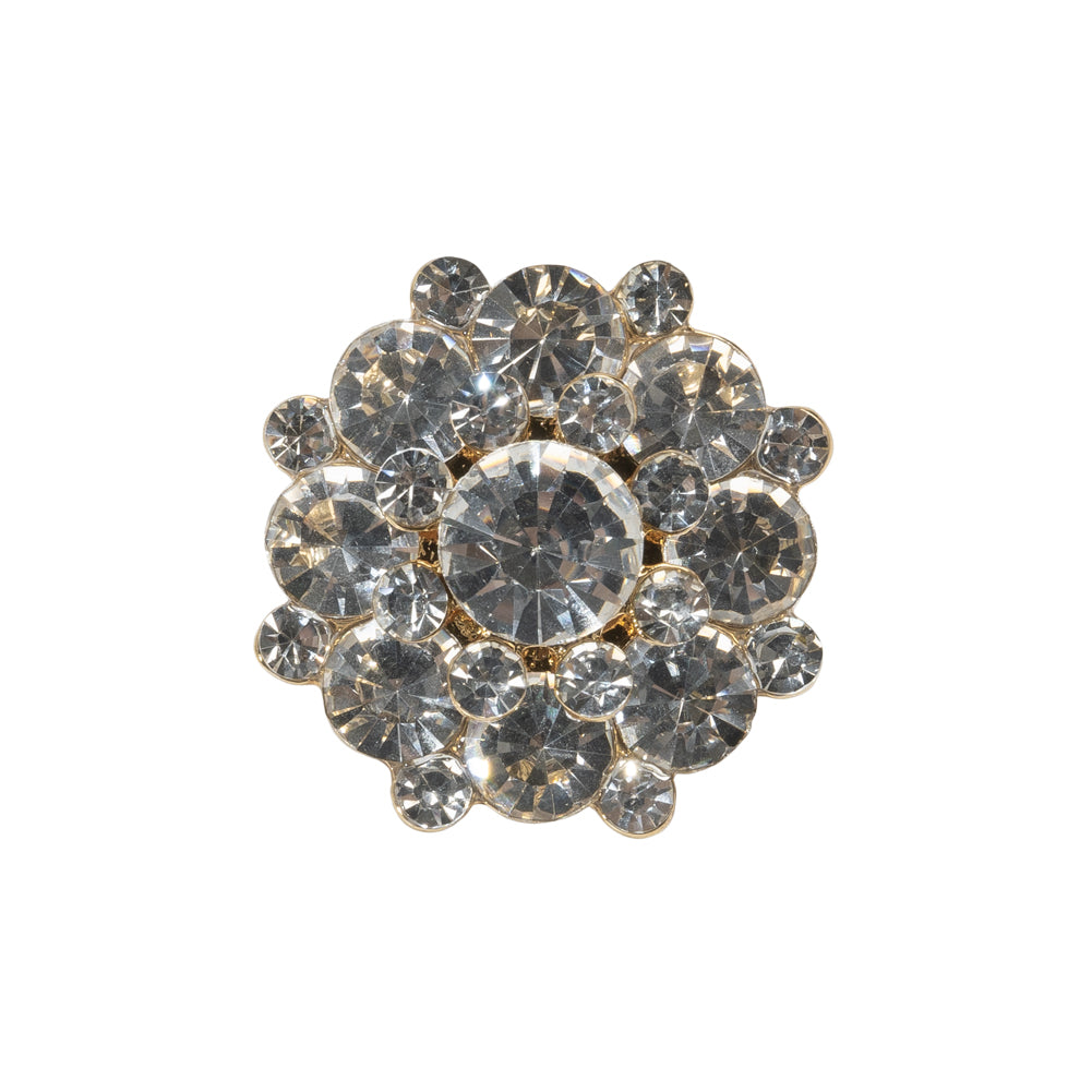 Rhinestone and Metal Shank Back Button - 38L/24mm - Crystal and Gold Big Rings of Stones