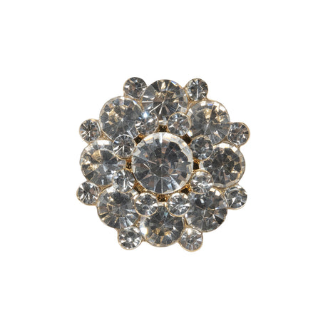 Rhinestone and Metal Shank Back Button - 38L/24mm - Crystal and Gold Big Rings of Stones