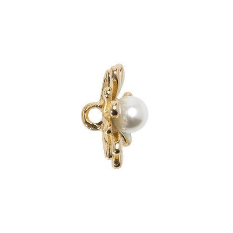 Enameled Metal and Pearl Shank Back Button - 30L/19mm - Green, Pearl White, and Gold Flower