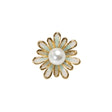 Enameled Metal and Pearl Shank Back Button - 30L/19mm - Green, Pearl White, and Gold Flower