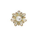 Enameled Metal and Pearl Shank Back Button - 30L/19mm - Green, Pearl White, and Gold Flower