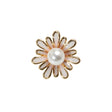 Enameled Metal and Pearl Shank Back Button - 30L/19mm - Pink, Pearl White, and Gold Flower