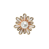 Enameled Metal and Pearl Shank Back Button - 30L/19mm - Pink, Pearl White, and Gold Flower